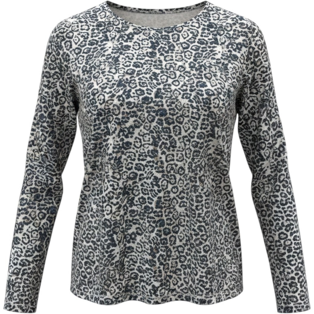 Cuddl Duds Microwear Leopard Print Long Sleeve Top Navy Tan XL Animal Print warm